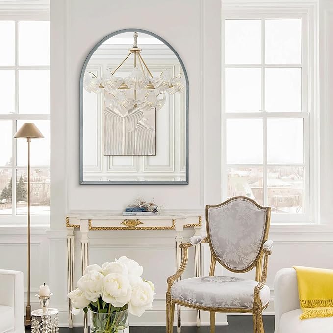 Arch Bathroom Mirror, Metal Frame Vanity Mirror, Dresser Mirror, Arch Decorative Mirrors for Living Room Bedroom Entryway Mantle 28