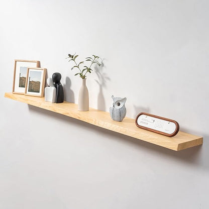 Axeman 72" Solid Wood Floating Shelves for Wall Decor, USA-Sourced Rustic Ash Wood Live Edge Shelf with Upgraded Heavy Invisible Bracket, Wall Mounted Shelf for Kitchen Bathroom Living Room, Natural