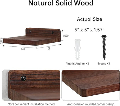 Small Floating Shelf,5x5 Inch Dark Walnut,Set of 3 Small Wall Shelves for Bedroom Living Room Bathroom Kitchen Decor