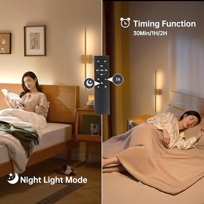 Battery Operated Wall Sconce Set of 2, 10400mAh Rechargeable Wall Sconces, 3000K-6000K Dimmable, 350°Rotate, Indoor Wall Lights for Bedroom Living Room, Original Wood, 31.5 Inch