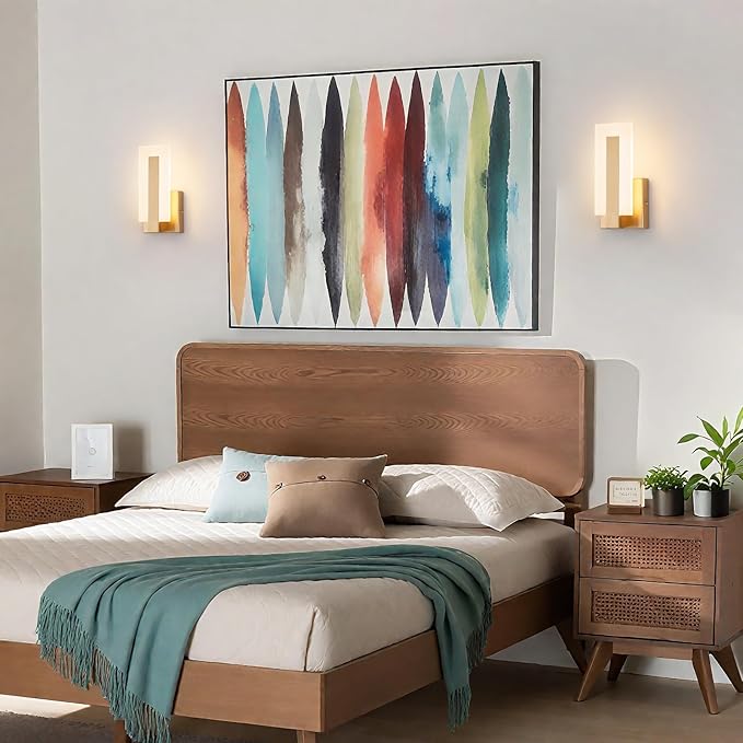 Modern Wall Sconces Set of 2, 3000K Warm White Wall Sconce, Acrylic Gold Wall Lamp, Hardwired Wall Mount Lighting Fixture for Hallway, Bedroom, Study, Living Room Indoor Wall Light