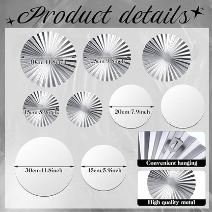 Hicarer 9 Pcs Silver Wall Decor Metal Home Decor Metal Wall Decorative Circle Plates Mirror Modern Round Accent Wall Art Sculpture Decor Hanging Decorations for Living Room Office Bedroom Kitchen
