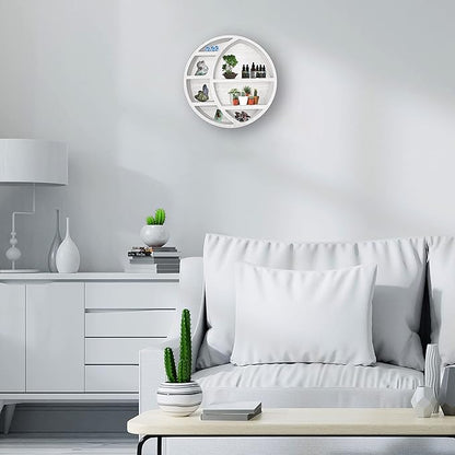 Wooden Crescent Moon Shelf Wall Decor - Decorative Boho Home Hanging Display Shelf for Bedroom, Dorm, Nursery - Easy Mount Storage for Crystals and Essential Oils - 14 x 14 x 3.5 (White)