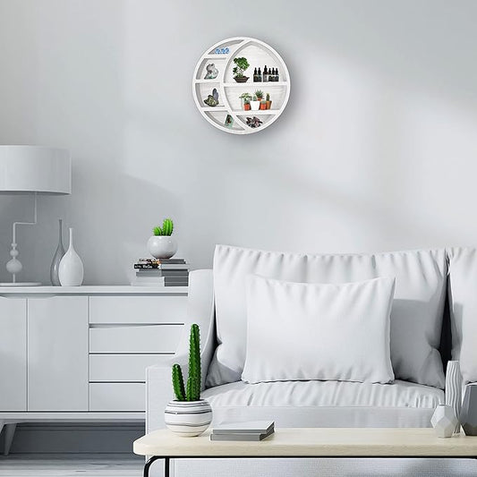Wooden Crescent Moon Shelf Wall Decor - Decorative Boho Home Hanging Display Shelf for Bedroom, Dorm, Nursery - Easy Mount Storage for Crystals and Essential Oils - 14 x 14 x 3.5 (White)