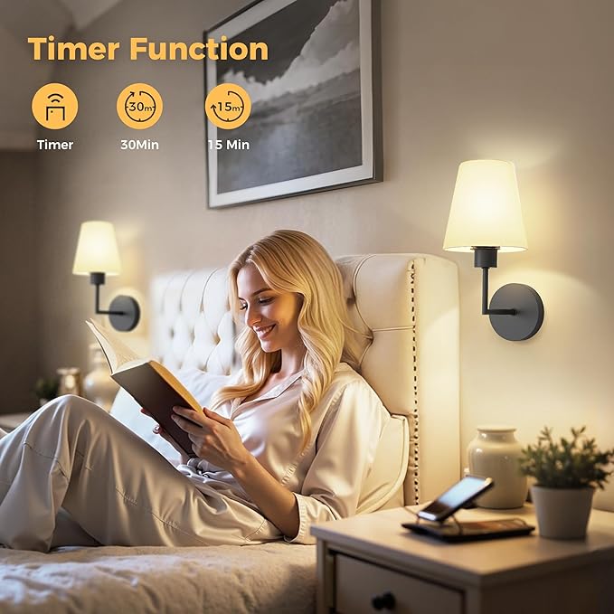DORESshop Battery Operated Wall Sconce Set of 2, Wall Light Wireless Easy to Install, Dimmable and Adjustable Sconces Wall Decor, Rechargeable Wall Lamp for Bedroom, Living Room, Black 13.8in