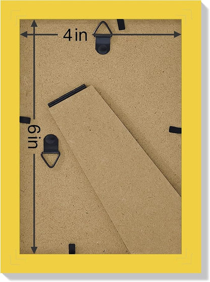 Vittanly 4x6 Picture Frames Set of 9, Shatter Resistant Plexiglass, Display 3.5x5 Pictures with Mat or 4x6 without Mat, Photo Frames for Wall or Tabletop, Engineered Wood, Yellow