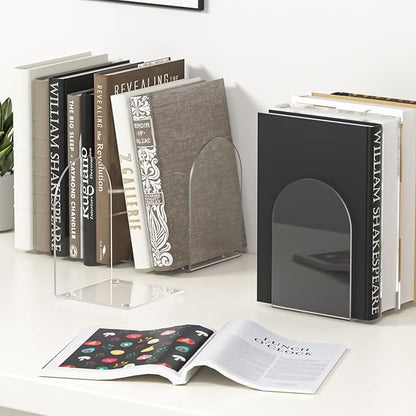 Acrylic Bookends 6 Pieces, Book Ends for Shelves, Clear Bookends for Shelves, Transparent Book Organizer for Desktop, Shlef Book Stopper for Home Office