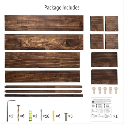 AZSKY 24 Inch Book Shelves for Nursery Floating Bookshelf Wall Mount Deep Walnut Shelves for Room Wall Hooks for Hanging Nursery Shelf for Kids Room Bedroom Bathroom Living Room Kitchen Set of 3