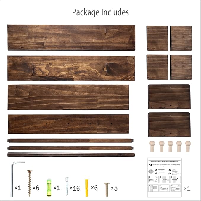 AZSKY 24 Inch Book Shelves for Nursery Floating Bookshelf Wall Mount Deep Walnut Shelves for Room Wall Hooks for Hanging Nursery Shelf for Kids Room Bedroom Bathroom Living Room Kitchen Set of 3
