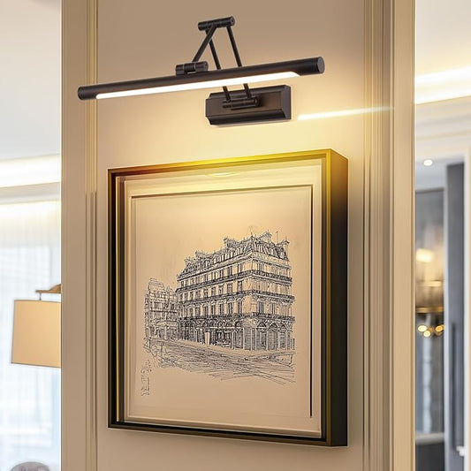 17" Picture Light Matte Black Hardwired Gallery Light 270° Rotation Led Poster Lights 95 CRI 3000K Non-Dimmable True-Color Cordless Art Lighting for Paintings, Display Cabinets，Bathroom.
