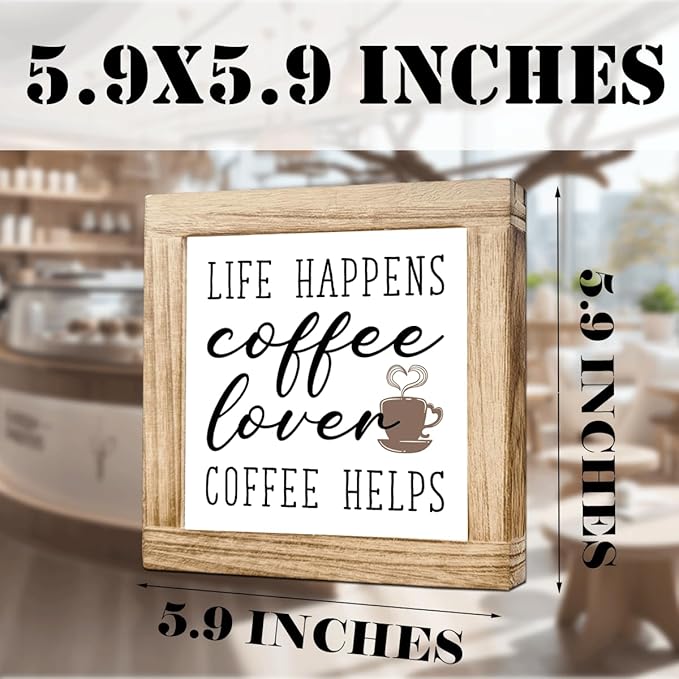 Coffees Wood Sign Life Happens Coffee Helps Wooden Decor Sign for Cafe Bar Inspirational Coffees Decor To Kitchen Home Office Ideal Gift For Coffee Lover Handmade Wood Plaque 5.9x5.9 Inch
