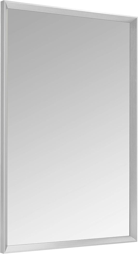 Amazon Basics Rectangular Wall Mount Mirror for Bedroom, Living Room, Entryway, 24" x 36", Peaked Trim, Nickel, Hangs Horizontally or Vertically