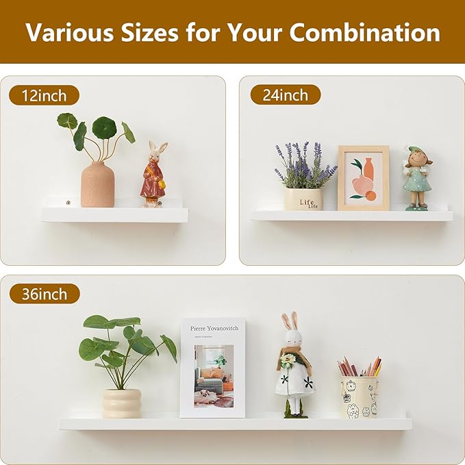 Oak Floating Shelves White for Wall 24 Inch (Upgrade Width 6