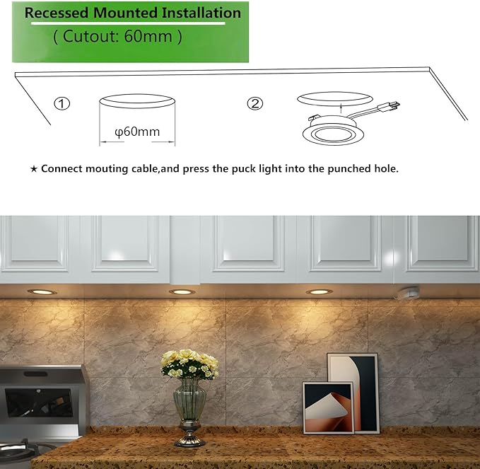 Smart Puck Lights 2700-6500k Tunable Under Cabinet Lighting with Alexa,Google Home,App & Remote Control, LED Puck Light Dimmable for Kitchen,Shelf,Workbench,RV Ceiling,Recess Mount,12V,2W/pc,3pcs