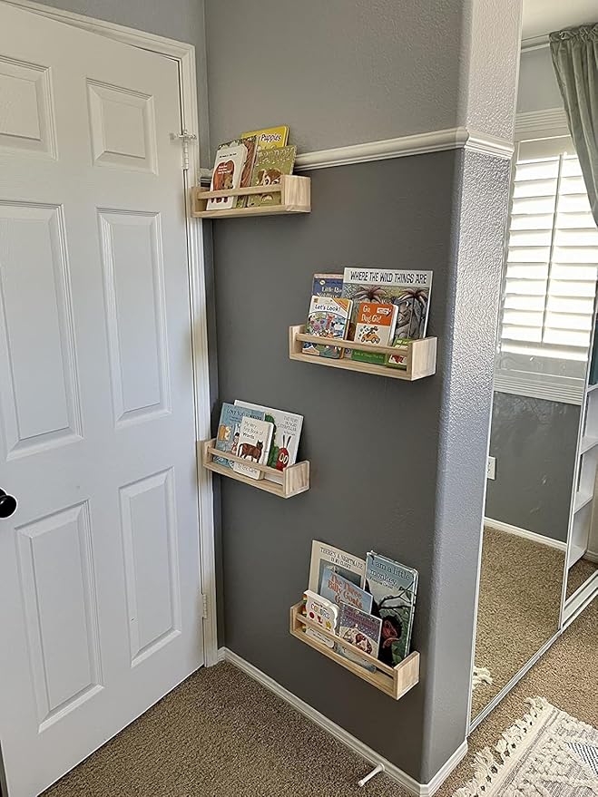 Gneric Floating Shelves for Wall, Burlywood Nursery Book Shelves, 15.7 inch Kids Bookshelf, Wall Shelves for Living Room Bedroom Decor,Kitchen Spice Rack,Bathroom Storage Rack(4 Pack)