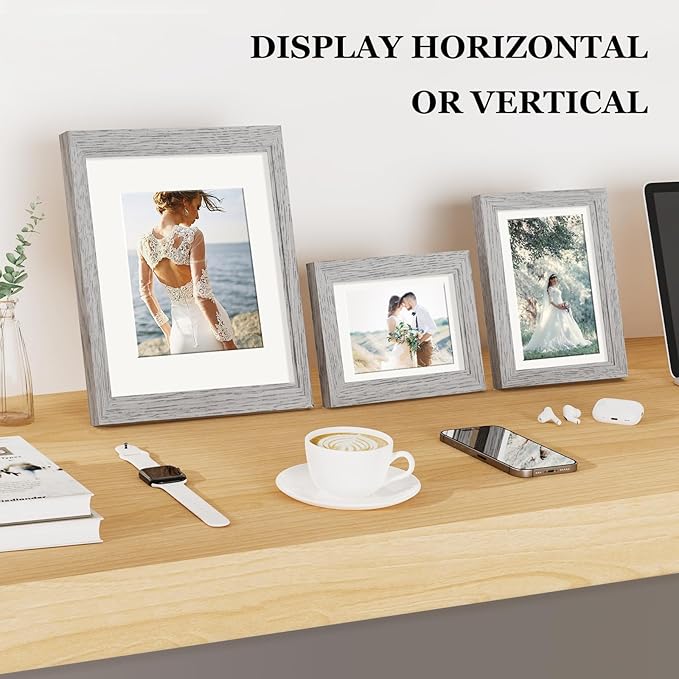 Picture Frames, Made of Real Glass and Wooden Frame, Gallery Photo Frames Set of 10 for Collage Wall Decor, Multi Sizes Including 8x10, 5x7, 4x6 for Mounting or Tabletop Display, Grey