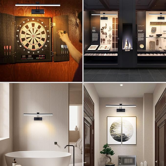 Wireless Picture Light, 16 inches, Battery Operated, Dimmable Black Metal LED Art Light for Wall Sconce