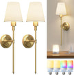 DORESshop Upgraded 4 Rechargeable Bulbs Battery Operated Wall Sconce Set of 2, 15 Color Wireless Wall Sconces Set of 2, Sconce Wall Decor Set of 2 for Bedroom, Living Room, Brushed Gold 24.6in