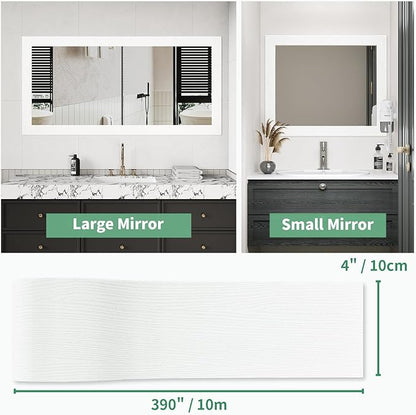 Peel and Stick Wallpaper Borders 390” x 4” Self Adhesive Mirror Frame Border Wood Grain DIY for Kitchen Bathroom Mirror Removal Border Sticker Wall Decor Cover 10.8 Sq.Ft, White Wood