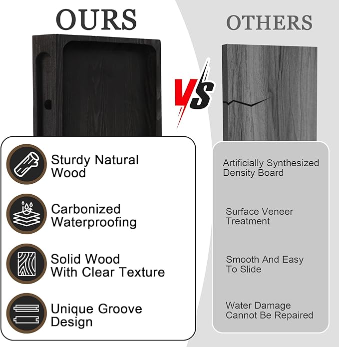 Solid Wood Floating Shelves for Wall 36 inch Bathroom Hanging Wall Shelves Set of 2 for Living Room Bedroom Kitchen Farmhouse 36x6.7 inch - Black