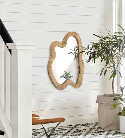 AAZZKANG Asymmetrical Wall Mirror 24"x16" Rustic Irregular Vanity Mirror Rustic Decorative Large Mirror for Bathroom Bedroom Living Room Hallway