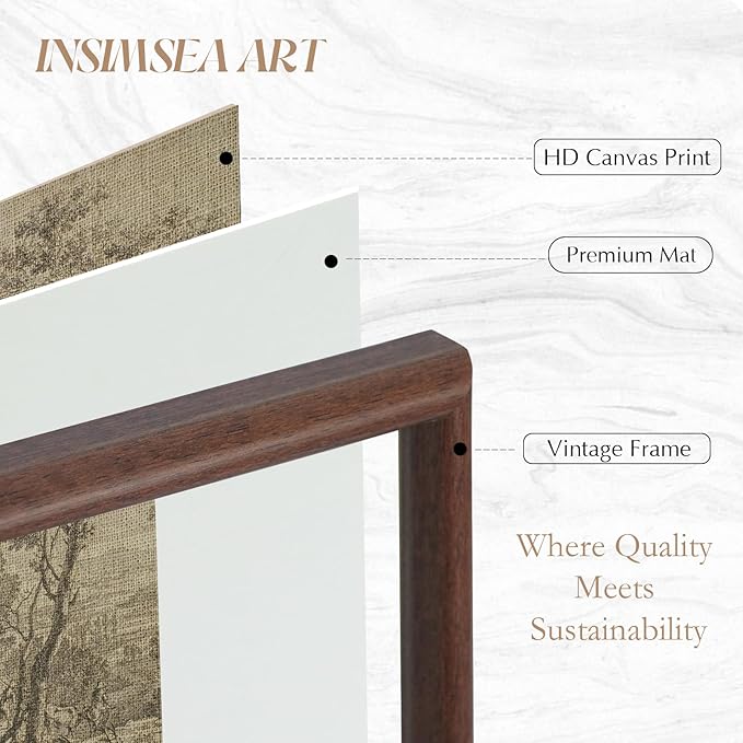 InSimSea Brown Framed Canvas Wall Art, Bedroom Small Vintage Art,11x14in, Retro Dried Floral Paintings Prints, Country Moody Shelf Decor for Living Dining Room Hallway, Anti-dust(with acrylic panel)