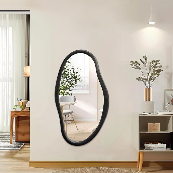 JJUUYOU Irregular Mirror Black Asymmetrical Wooden Wall Mirror 34