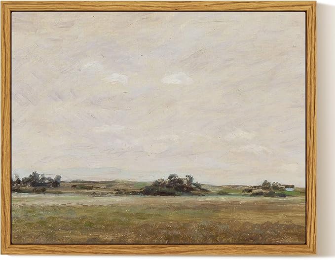 InSimSea Framed Canvas Print Art, Vintage Open Field Landscape Painting, Rustic Farmhouse Cottage Decor for Hallway Wall Floating Shelf Desk Vanity Fireplace,10x8in, Neutral Tones