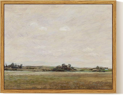InSimSea Framed Canvas Print Art, Vintage Open Field Landscape Painting, Rustic Farmhouse Cottage Decor for Hallway Wall Floating Shelf Desk Vanity Fireplace,10x8in, Neutral Tones