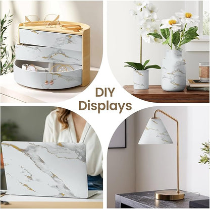 practicalWs Glossy Marble Wallpaper Peel and Stick White/Gold Granite Contact Paper Removable Wall Paper for Kitchen Countertop Cabinet Furniture 11.8" x 78.7"