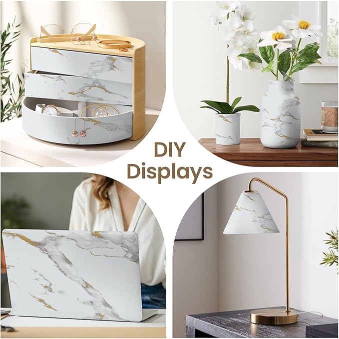 practicalWs Glossy Marble Wallpaper Peel and Stick White/Gold Granite Contact Paper Removable Wall Paper for Kitchen Countertop Cabinet Furniture 11.8