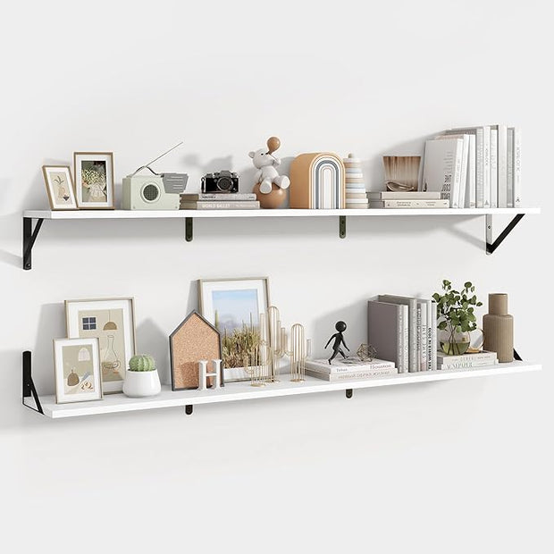 Axeman 55 Inch Floating Shelves | 8 Inch Deep White Wall Shelves Set of 2 | 55" W x 8" D Rustic White Wood Shelves for Bathroom Kitchen Living Room