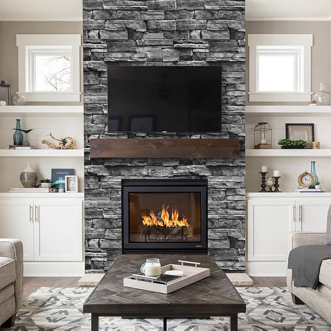 Jeweluck Grey Brick Wallpaper Peel and Stick Wallpaper 17.7”×393.7” Faux Stone Wall Paper Peel and Stick Brick Contact Paper for Kitchen Stone Self Adhesive Removable Decorative for Walls Vinyl
