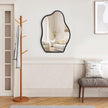 Wall Mirror Irregular Wavy Mirror Modern Wood Frame Mirror Unique Shape Asymmetrical Wall Vanity Artistic Mirror Decor for Living Room Bedroom Bathroom Entryway Hallway Black Large
