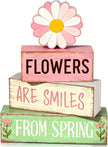 Spring Decoration Wooden Tiered Tray Decor – Daisy Flower Spring Stacked Block Sign – Farmhouse Tabletop Floral Spring Decor for Shelf Mantel Seasonal Home Display