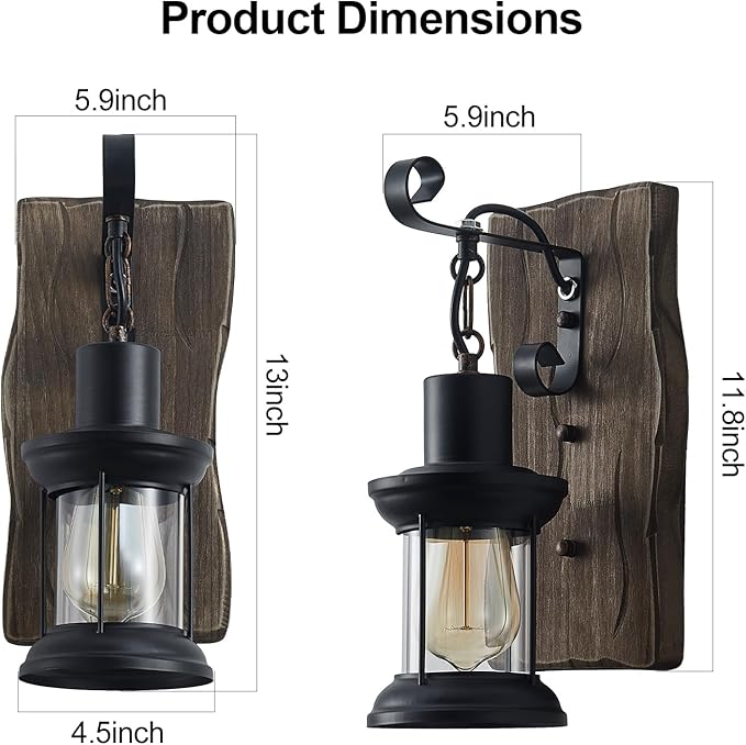 Vintage Industrial Wall Sconce, Rustic Light Fixtures Wood Metal Farmhouse Indoor Black Wall Sconce Fixture for Dining Room, Hallway, Hotel, bar, Porch Corridor Decorate