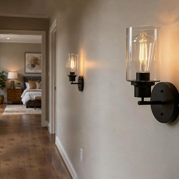 1-Light Black Bathroom Wall Sconce with Clear Glass Shade, Modern Vanity Light Fixture Over Mirror for Bathroom, Bedroom, Hallway, Living Room