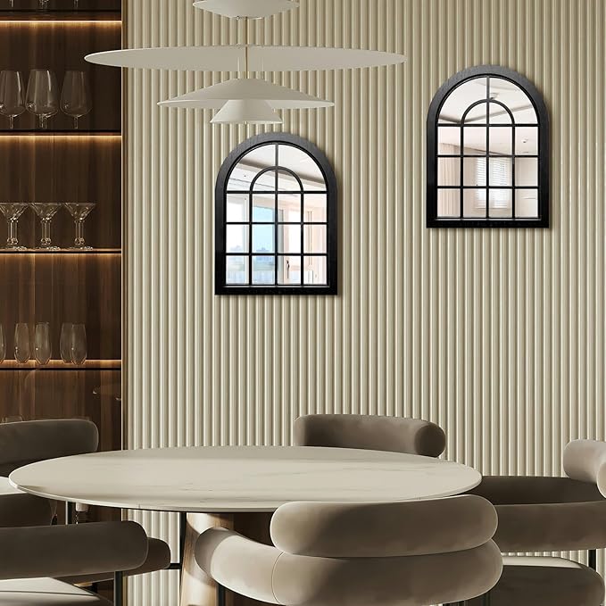 ZEXUIRU 2PCS Arched Window Wall Mirror,Rustic Farmhouse Accent Mirror, Wood Framed Entry Mirror for Living Room,Bathroom,Bedroom,Kitchen,15.7x11.8 Inches