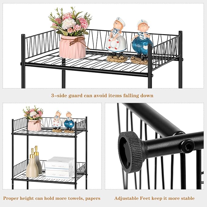 OYEAL Bathroom Shelves Freestanding Bathroom Towel Storage 4 Tier Wire Shelving Unit with Guard Bathroom Shelf Organizer Standing for Pantry Kitchen Laundry Room Organization, Black
