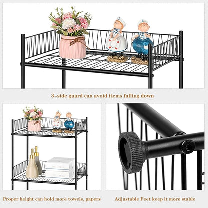 OYEAL Bathroom Shelves Freestanding Bathroom Towel Storage 4 Tier Wire Shelving Unit with Guard Bathroom Shelf Organizer Standing for Pantry Kitchen Laundry Room Organization, Black
