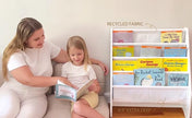 UTEX Kids Bookshelf Storage, Book Shelf for Kids Rooms, 4 Tier Sling Bookshelf for Kids, Toddler, Magazine Book Rack, Children Book Organizer, White