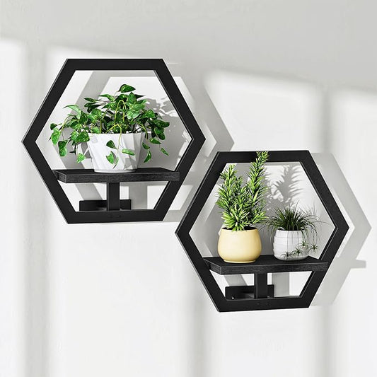 Floating Shelves for Wall, Wall Planters for Indoor Plants Set of 2, Plant Wall Shelf, for Living Room, Bedroom, Kitchen, Home Office, Black TBJ40P2BB