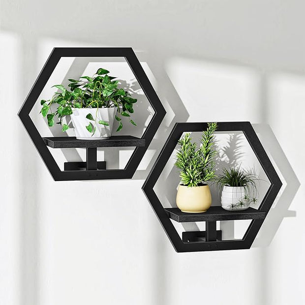 Floating Shelves for Wall, Wall Planters for Indoor Plants Set of 2, Plant Wall Shelf, for Living Room, Bedroom, Kitchen, Home Office, Black TBJ40P2BB