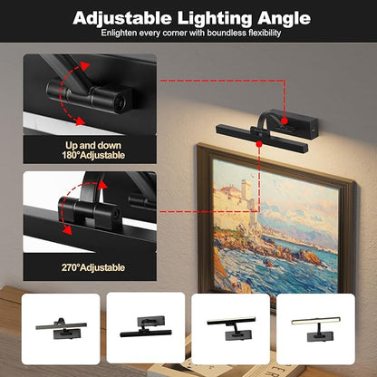 LED Wireless Picture Light with Remote Control,USB Rechargeable Battery Powered Art Lights,Dimmable,Timing,Black Wall Lights for Paintings,Picture Frame,Gallery(Black, 11.62inch)