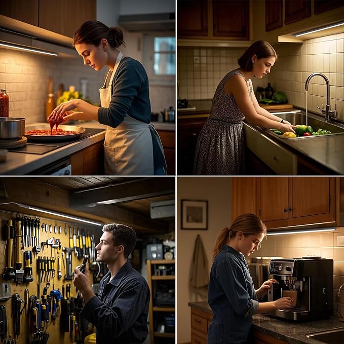 Under Cabinet Light 16 Inch Plug in 110VAC. Hand Wave Activated. 8W LED Light Bar. Bright but Dimmable. Light Color Adjustable. For Kitchen Under Cabinets, Counter, Over Sink Closet Workbench