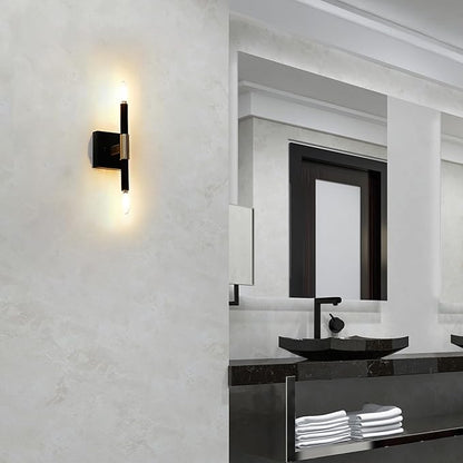 Globe Electric 65000044 2-Light Wall Sconce, Matte Black, Antique Brass Accent, E12 Base Sockets, Lights for Living Room, Home Decor, Lighting, Mounted Bedside Lamp