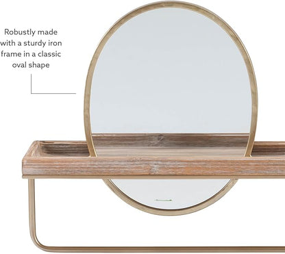 Linon Gourli Modern Farmhouse Gold Metal and Wooden Wall Shelf with Mirror