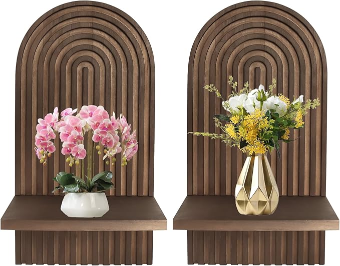 2 Pcs Boho Wooden Rainbow Wall Shelves Floating Shelves for Wall,Decorative Bohemian Rainbow Hanging Shelves Wall Mount Book Shelf,Boho Arch Shelf Wooden Boho Wall Shelf for Living Rooms Bathroom