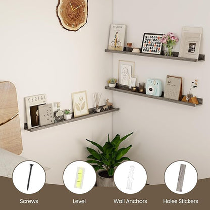 Axeman 36 Inch Floating Shelves | Picture Ledge Shelf Set of 2 | Rustic Grey Wall Shelves with Lip | Grey Picture Shelf for Wall with Ledge | Photo Ledges 36 Inch