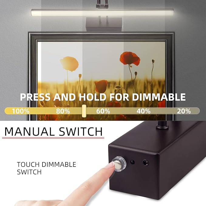 Picture Light,Picture Lights for Wall Cordless,16" Picture Lights with Timer and Dimmable,Battery Wall Lights for Display Gallery Painting Art Frame Portrait-Bronze